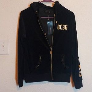 BCBGMAXAZRIA black velvet track suit zip up Hoodie